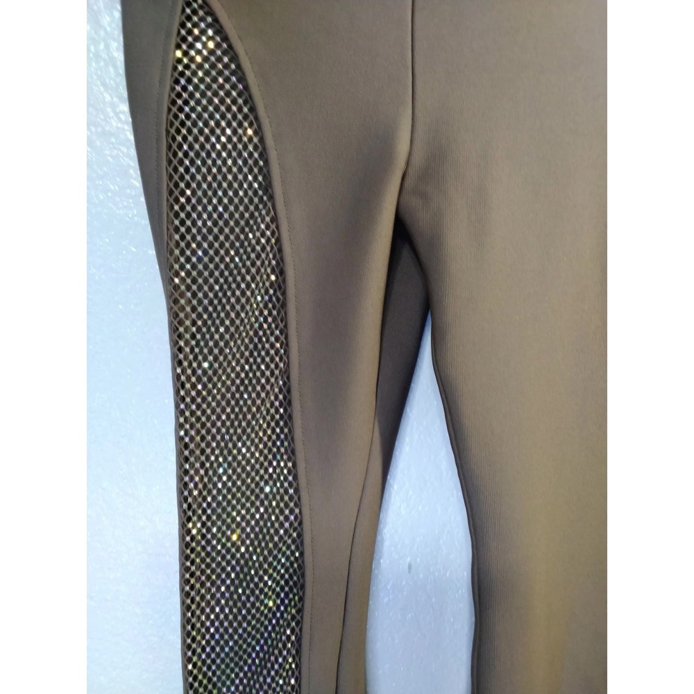 RIVIR Brown Bandage Flare Pants Rhinestone Mesh Side Panel Bell Bottom Mocha(64) - Picture 3 of 7